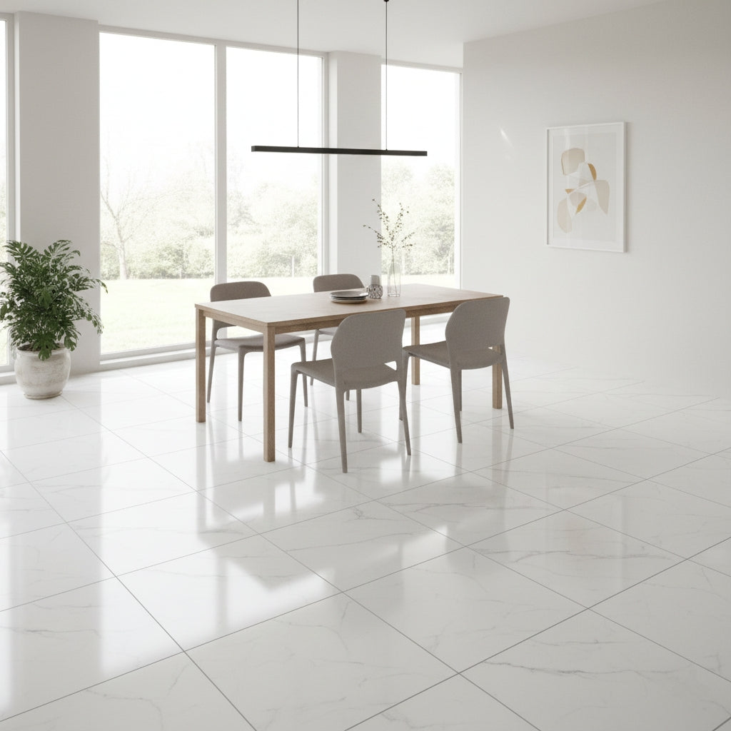 BMD65002 Arctic White Marble-Effect | 60x60 Vitrified Ceramic Tiles Glossy