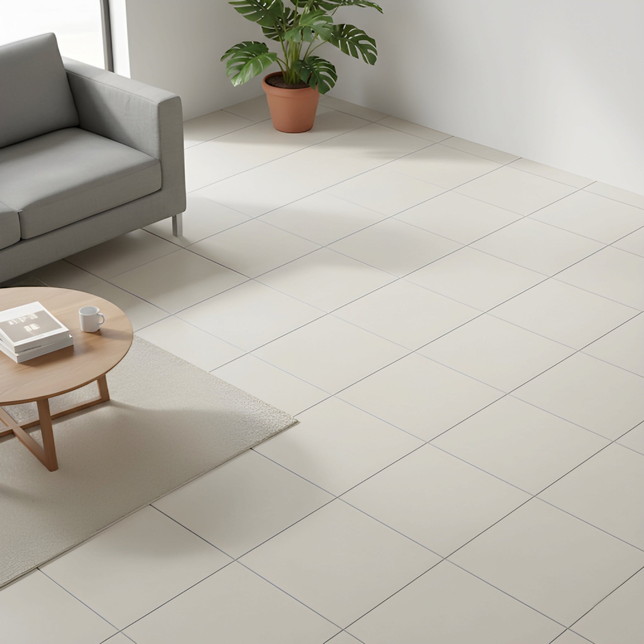 FPG6001 Plain Ivory | 60x60 Porcelain Tiles Glossy