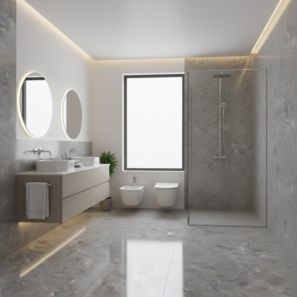 BMD65007 Thunderstorm Deep Grey Marble-Effect | 60x60 Vitrified Ceramic Tiles Glossy