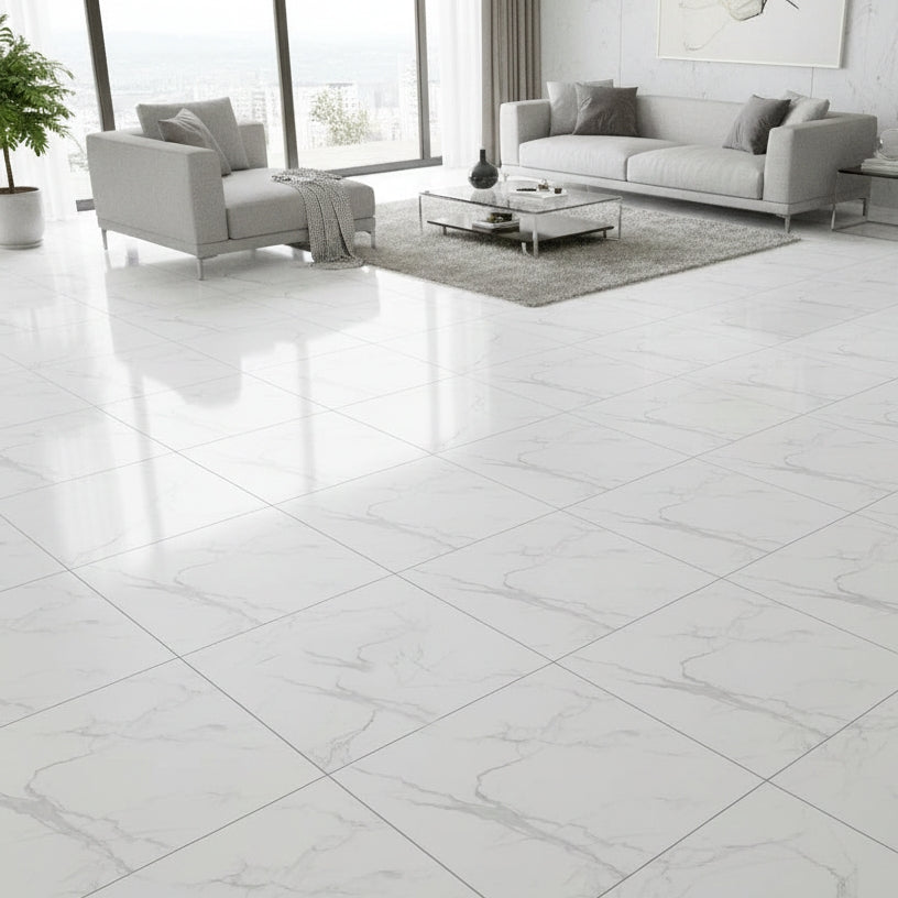 BMD65001 Statuario Elite White Marble | 60x60 Vitrified Ceramic Tiles Glossy