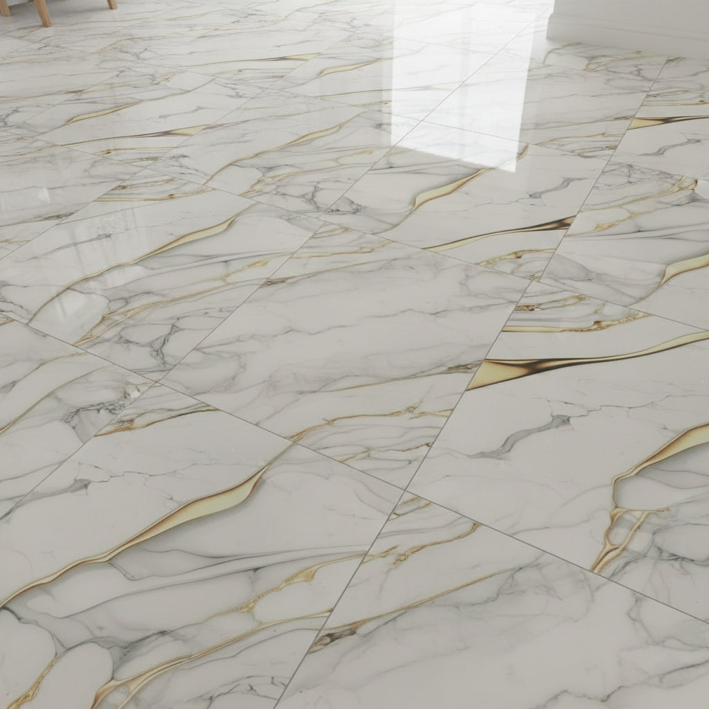 JMZ408 Fluid Gold Marble | 40x40 Premium Ceramic Tiles Glossy
