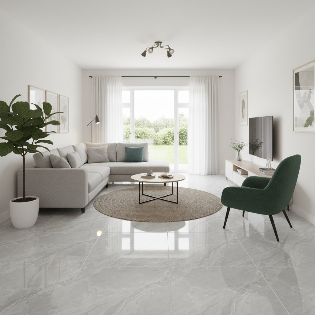 LTP6222 Nordic Mist Grey Marble Effect | 60x60 Vitrified Ceramic Tiles Glossy