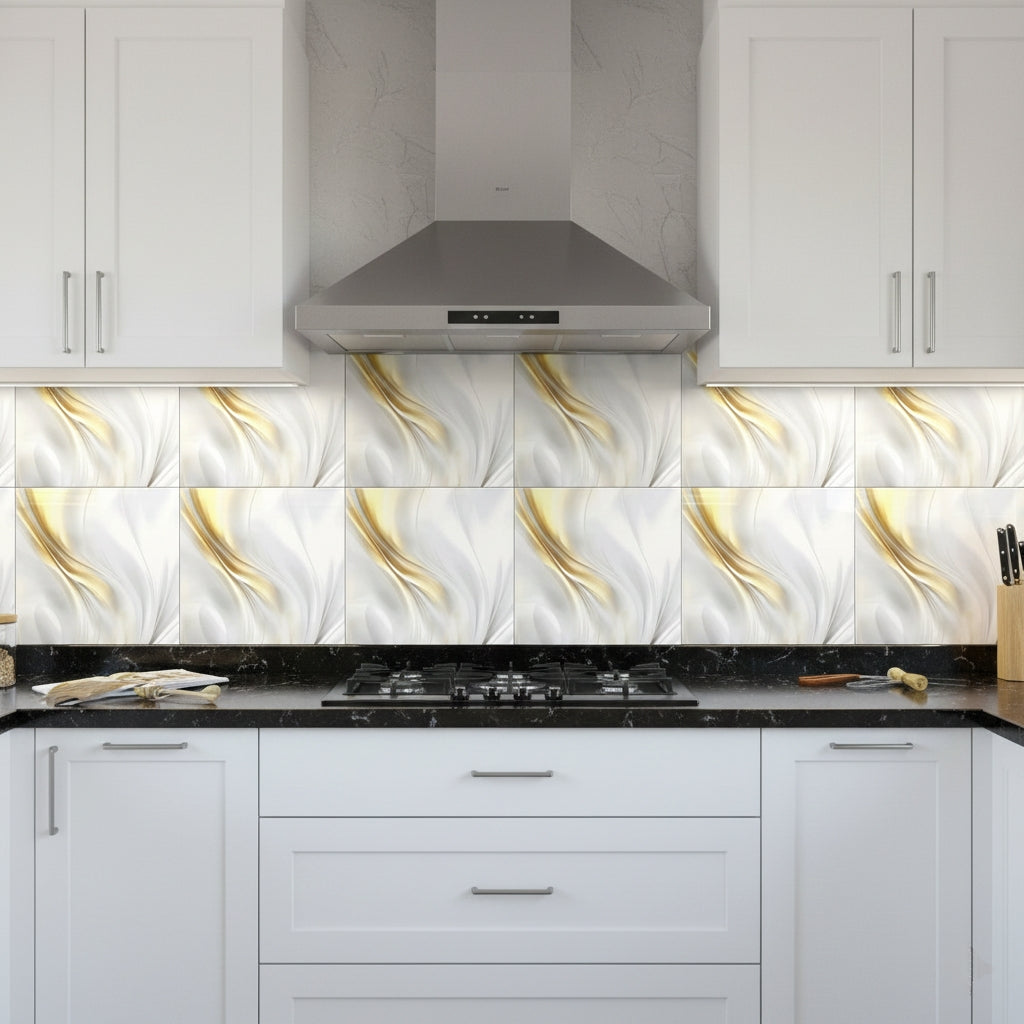 LTP6242 Gilded Flow Luxury Abstract Gold & Pearl | 60x60 Vitrified Ceramic Tiles Glossy