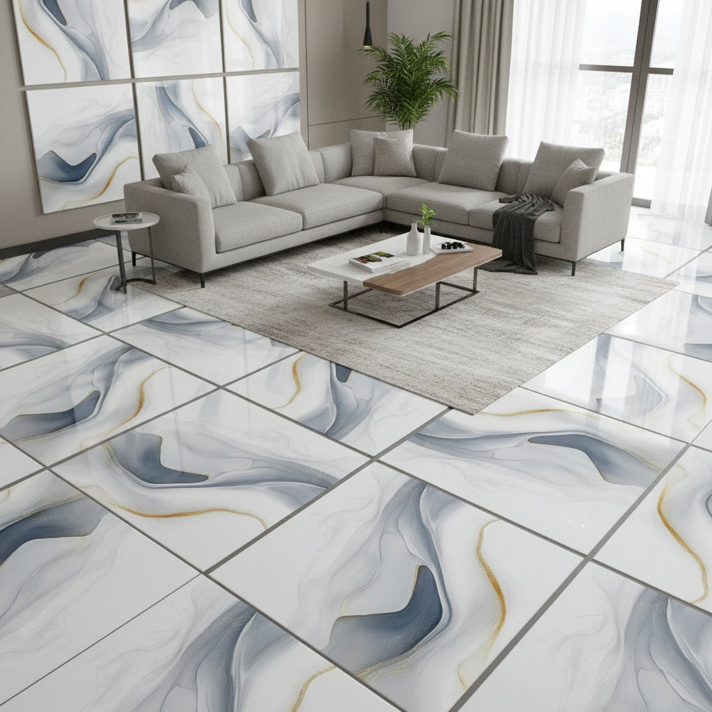 LTP6248 Celestial Flow Gold-Veined Art | 60x60 Vitrified Ceramic Tiles Glossy