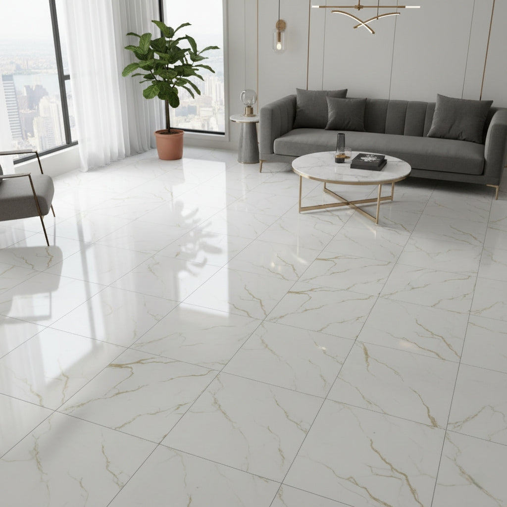 JMZ409 - Celestial Gold Marble | 40x40 Premium Ceramic Tiles Glossy