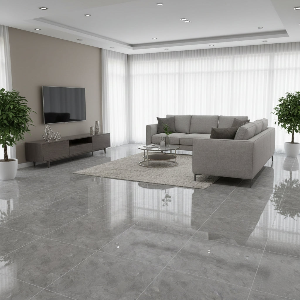 BMD65007 Thunderstorm Deep Grey Marble-Effect | 60x60 Vitrified Ceramic Tiles Glossy