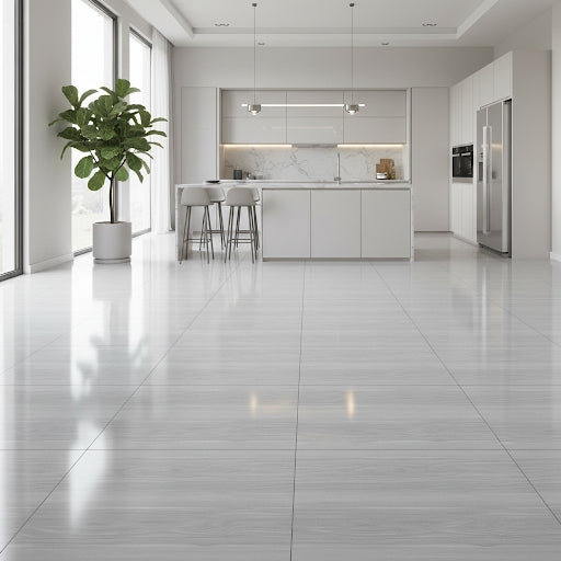 BMD65008 Nordic Ash Light Gray Wood Polished | 60x60 Vitrified Ceramic Tiles Glossy