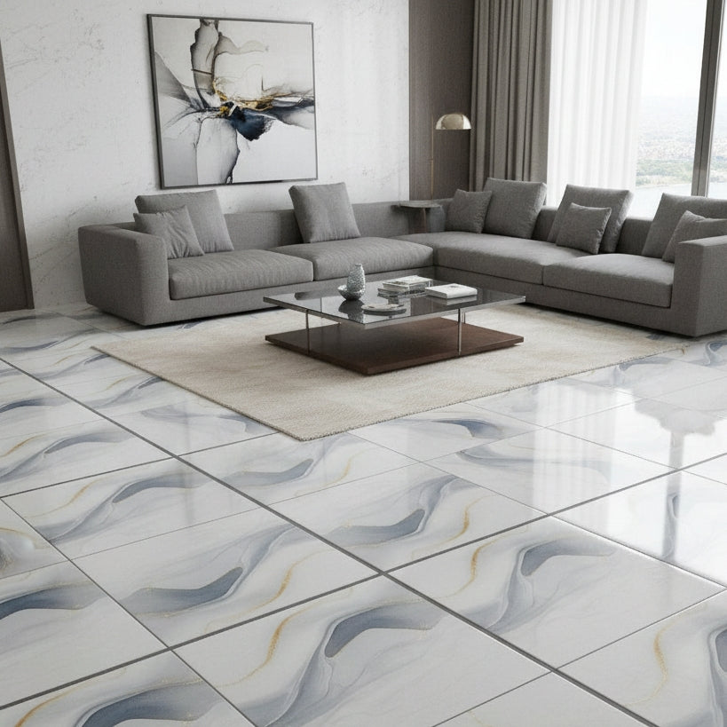 LTP6248 Celestial Flow Gold-Veined Art | 60x60 Vitrified Ceramic Tiles Glossy